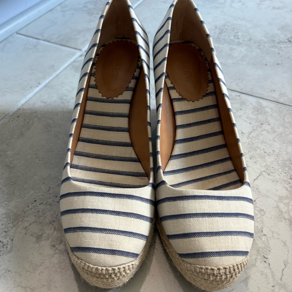 J. Crew Striped Canvas Wedge Espadrilles - Navy and Cream size 9 - Picture 6 of 7